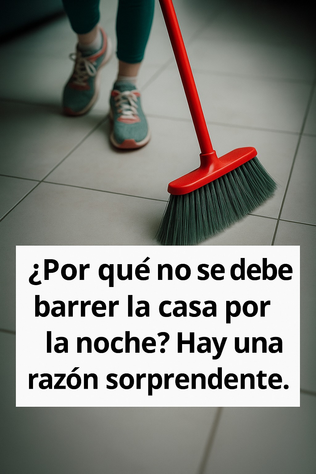 Persona barriendo con una escoba roja