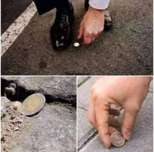Una persona intenta recoger una moneda del suelo