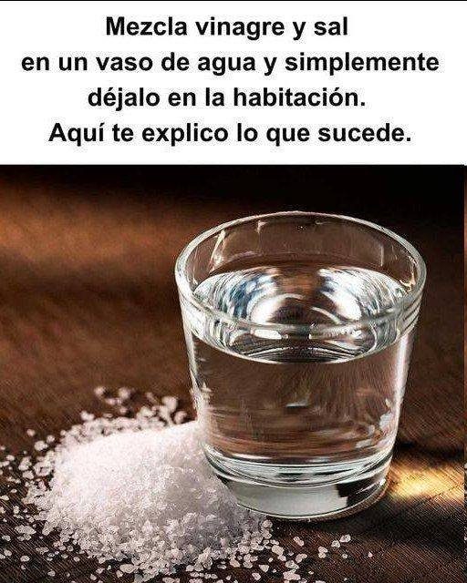 Mezcla de agua, vinagre y sal en un vaso