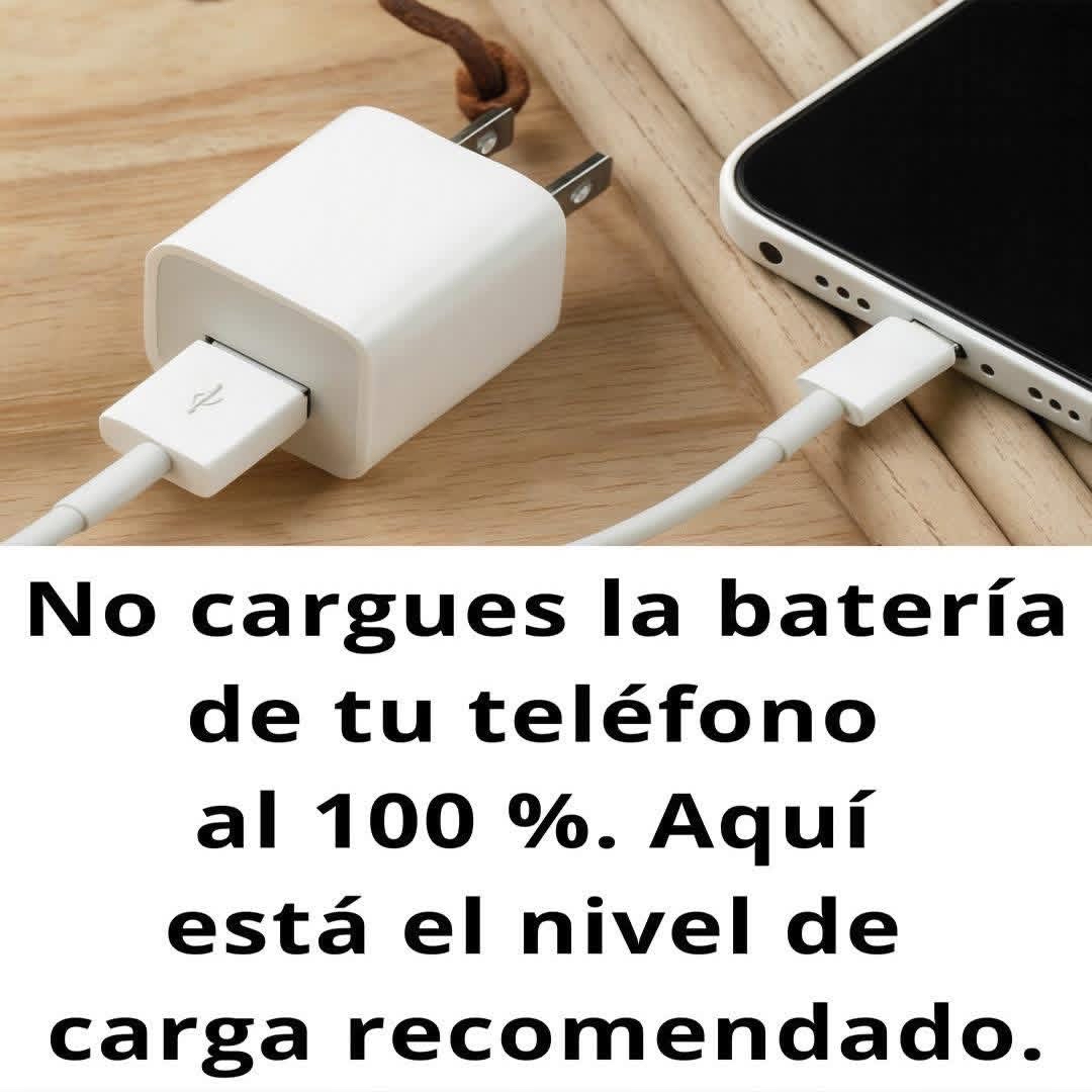 Cargador de teléfono conectado a un dispositivo móvil sobre una superficie de madera
