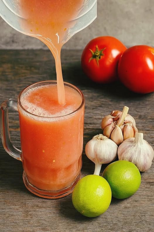 Ingredientes para el jugo de tomate, ajo y limón