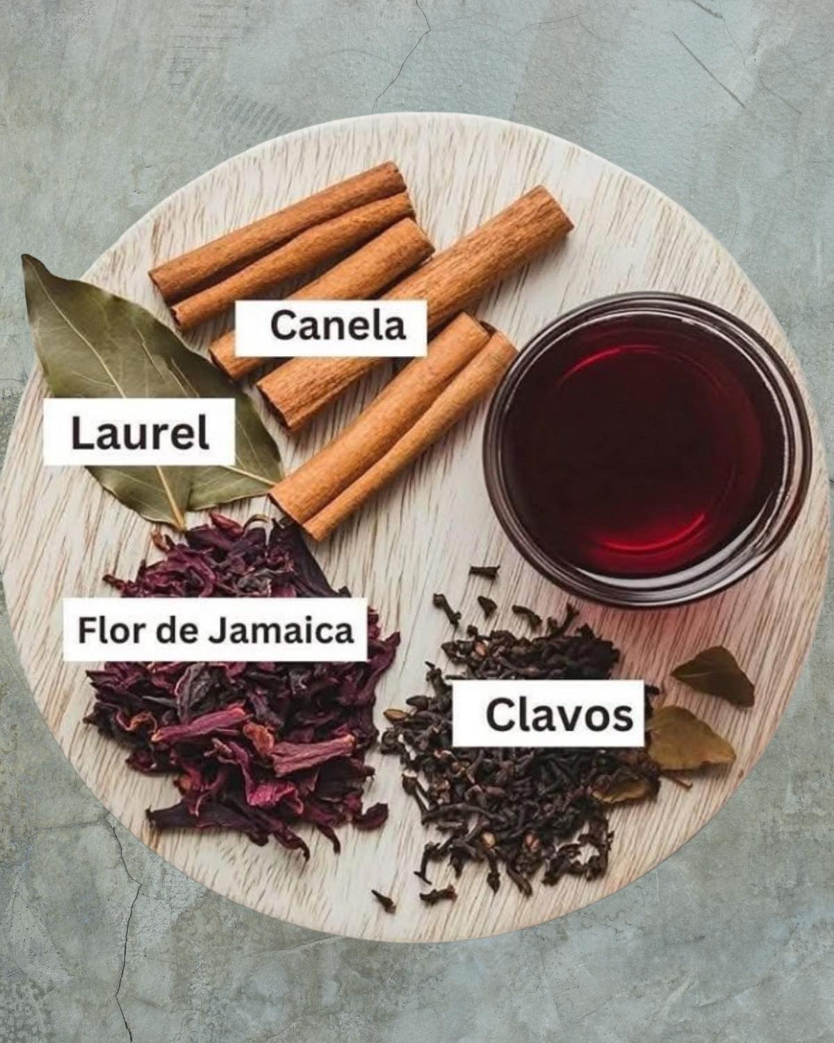 Ingredientes naturales: Canela, Laurel, Flor de Jamaica y Clavos