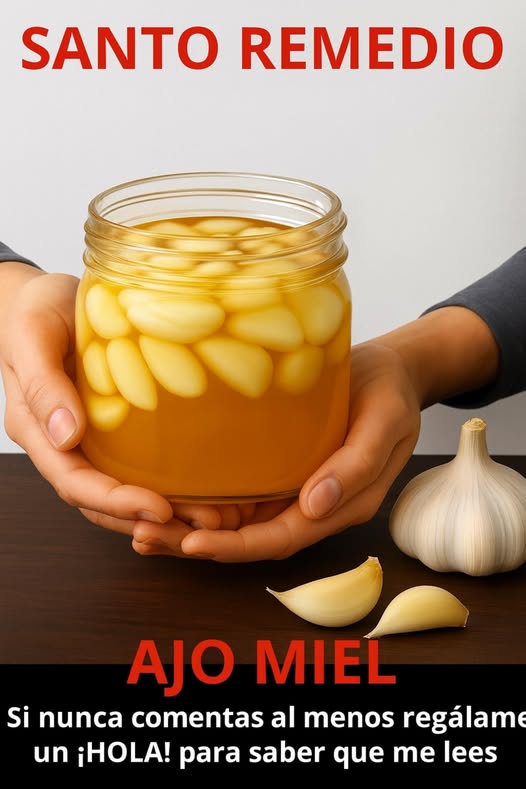 Frasco de dientes de ajo en miel