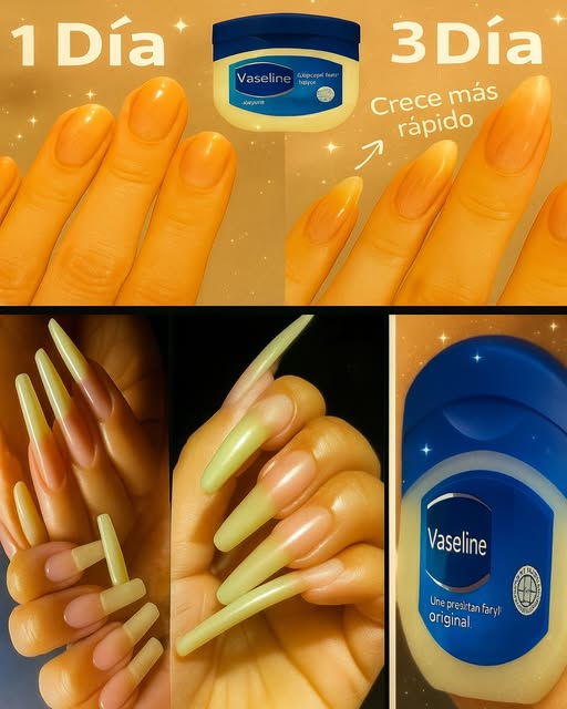 Montaje publicitario sobre el crecimiento de uñas con vaselina