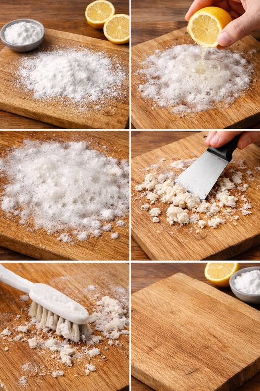 Proceso de limpieza de tabla de cortar