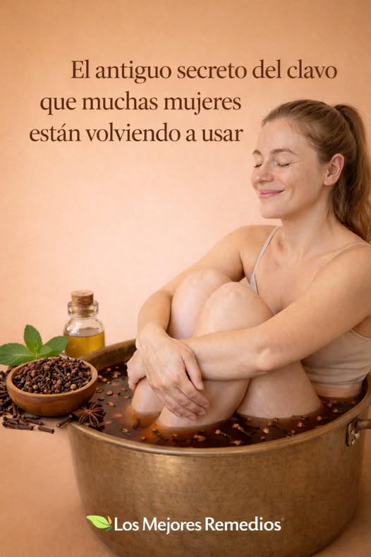 Mujer tomando baño de pies con clavos de olor
