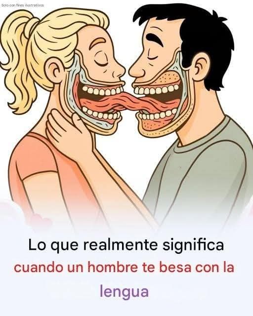 Ilustración humorística de un beso con lengua