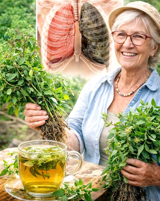 Mujer mayor sosteniendo plantas medicinales