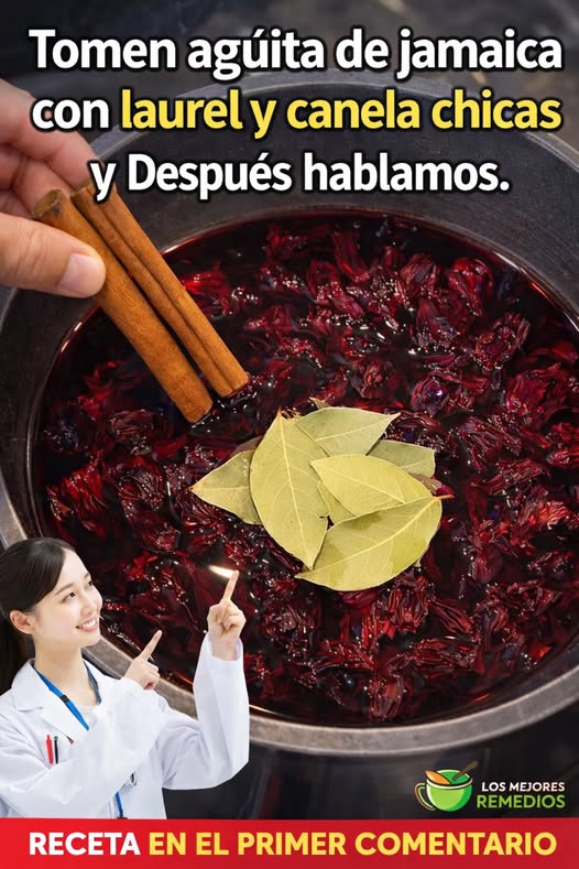 Preparación de agua de jamaica con laurel y canela